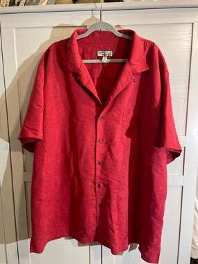 Caribbean Joe Men's Red Textured Palm Leaf Rayon Short Sleeve Camp Shirt Size 2X